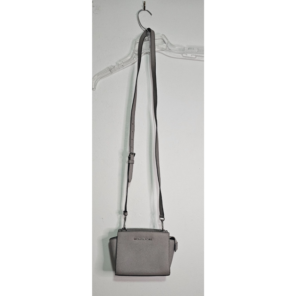 MICHAEL KORS Selma Ash Grey Saffiano Leather Medium Satchel Crossbody Bag